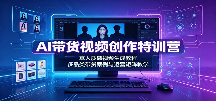 AI带货视频创作特训营：真人质感视频生成教程，多品类带货案例与运营矩阵教学-985网创