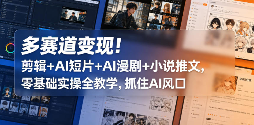 多赛道变现！剪辑+AI短片+AI漫剧+小说推文，零基础实操全教学，抓住AI风口-985网创