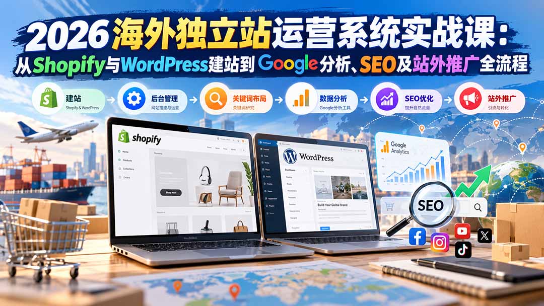 2026海外独立站运营系统实战课：从Shopify与WordPress建站到Google分析、SEO及站外推广全流程-985网创