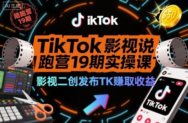 TikTok影视解说陪跑营19期实操课，影视二创发布TK賺取收益，万播收益50美金(更新)-985网创