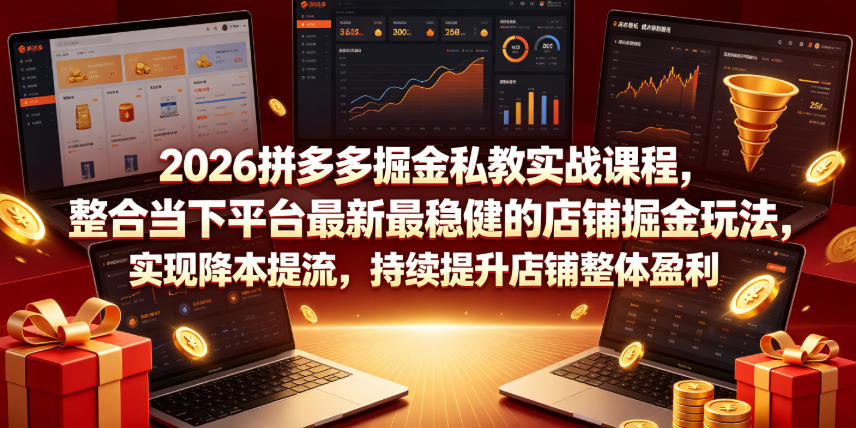 2026拼多多掘金私教实战课程，整合当下平台最新最稳健的店铺掘金玩法，实现降本提流，持续提升店铺整体盈利-985网创