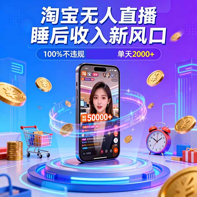 淘宝无人直播，不违规不封号，直播100小时卖了5万，年底旺季！-985网创