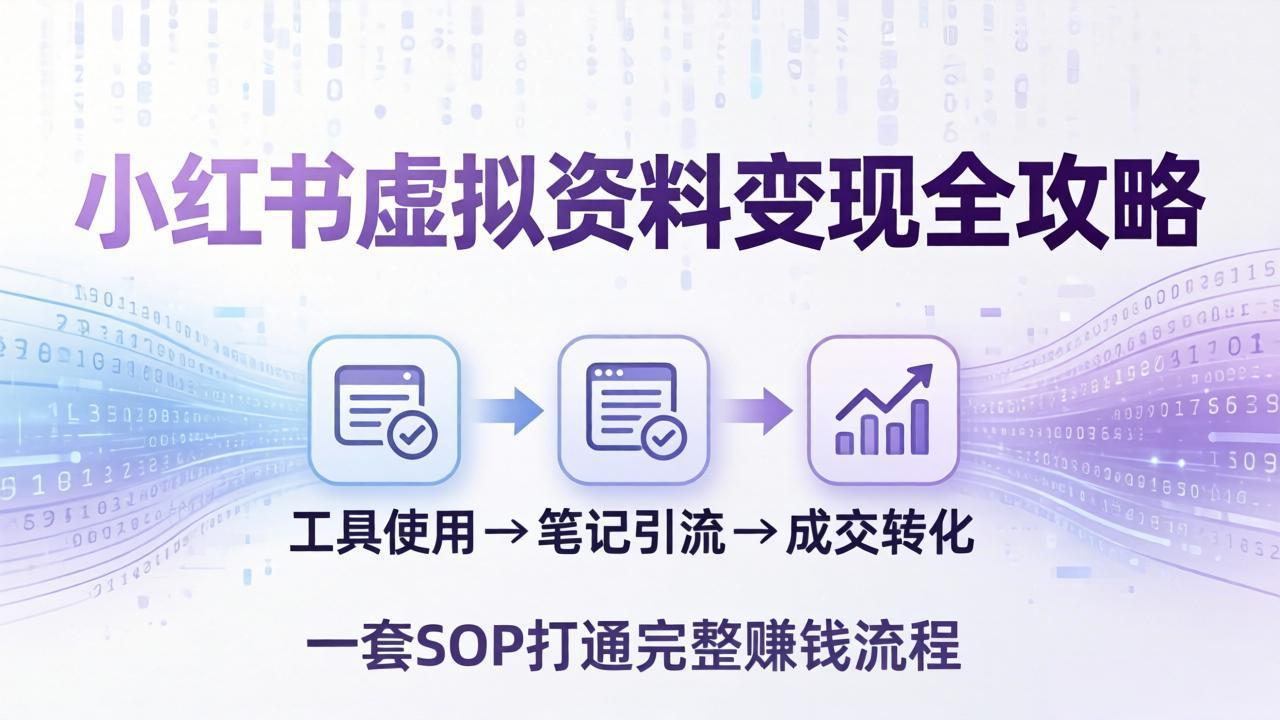 小红书虚拟资料变现全攻略：从工具使用到笔记引流成交，一套 SOP 打通完整赚钱流程-985网创