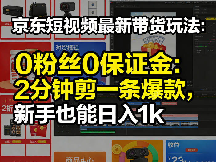 京东短视频最新带货玩法，0粉丝0保证金，2分钟剪一条爆款，新手也能日入1k+【揭秘】-985网创