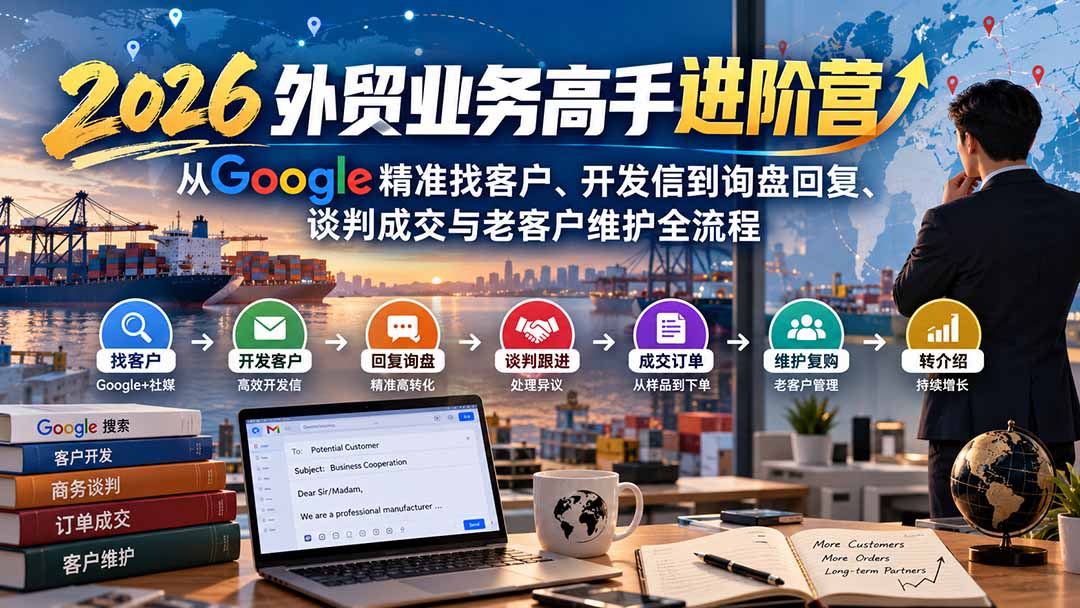 2026外贸业务高手进阶营：从Google精准找客户、开发信到询盘回复、谈判成交与老客户维护全流程-985网创