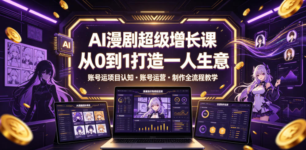 AI漫剧超级增长课，从0到1打造一人生意，项目认知・账号运营・制作全流程教学-985网创