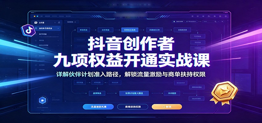 抖音创作者九项权益开通实战课：详解伙伴计划准入路径，解锁流量激励与商单扶持权限-985网创