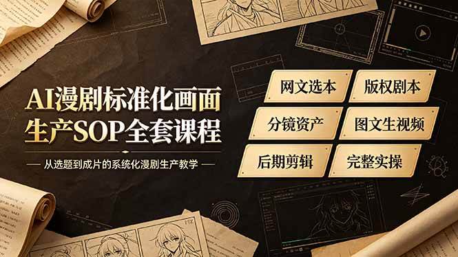 （19199期）AI漫剧标准化画面生产SOP全套课程，网文选本版权剧本分镜资产全覆盖，图文生视频后期剪辑完整实操教学-985网创