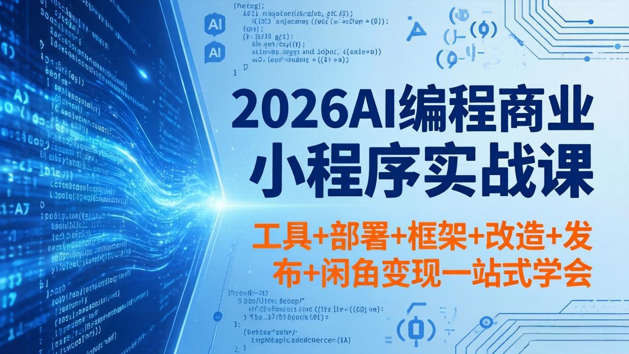 2026AI编程商业小程序实战课，工具+部署+框架+改造+发布+闲鱼变现一站式学会-985网创