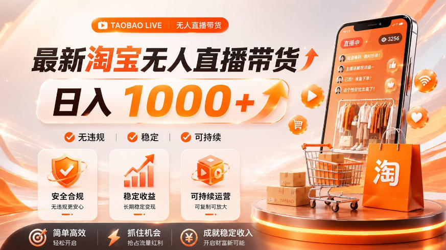 拒绝死工资！淘宝无人直播，让你睡觉都在进账，单设备日入1k+普通人的变现蓝海【揭秘】-985网创