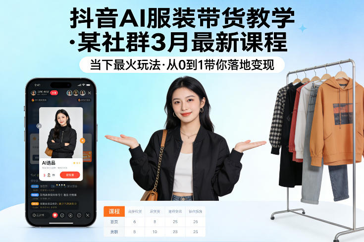 抖音AI服装带货教学，某社群3月最新课程，当下最火玩法，从0到1带你落地变现-985网创