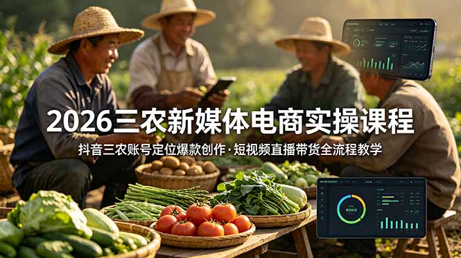 2026三农新媒体电商实操课程：抖音三农账号定位爆款创作，短视频直播带货全流程教学-985网创