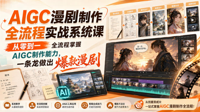 AIGC漫剧制作全流程实战系统课，从零到一全流程掌握AIGC制作能力，一条龙做出爆款漫剧-985网创