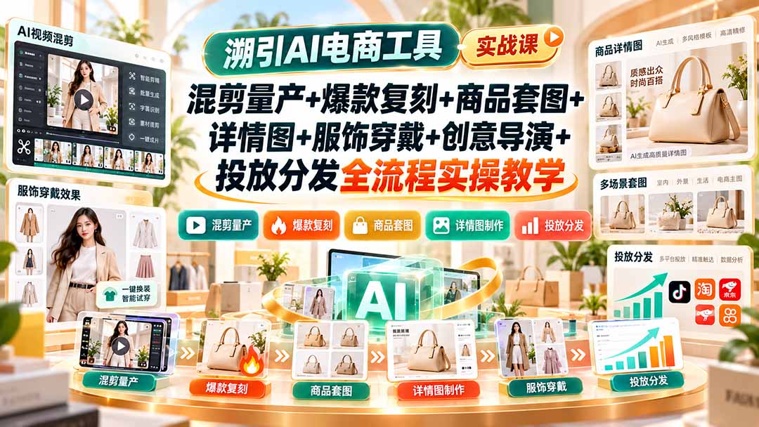 溯引AI电商工具实战课：混剪量产+爆款复刻+商品套图+详情图+服饰穿戴+创意导演+投放分发全流程实操教学-985网创