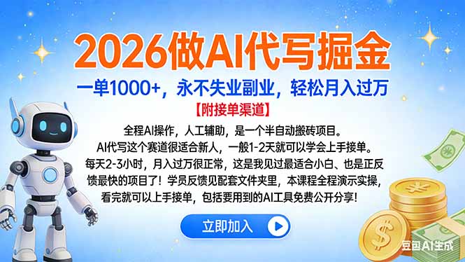 2026做AI代写掘金，一单1000+，永不失业副业，轻松月入过万-985网创