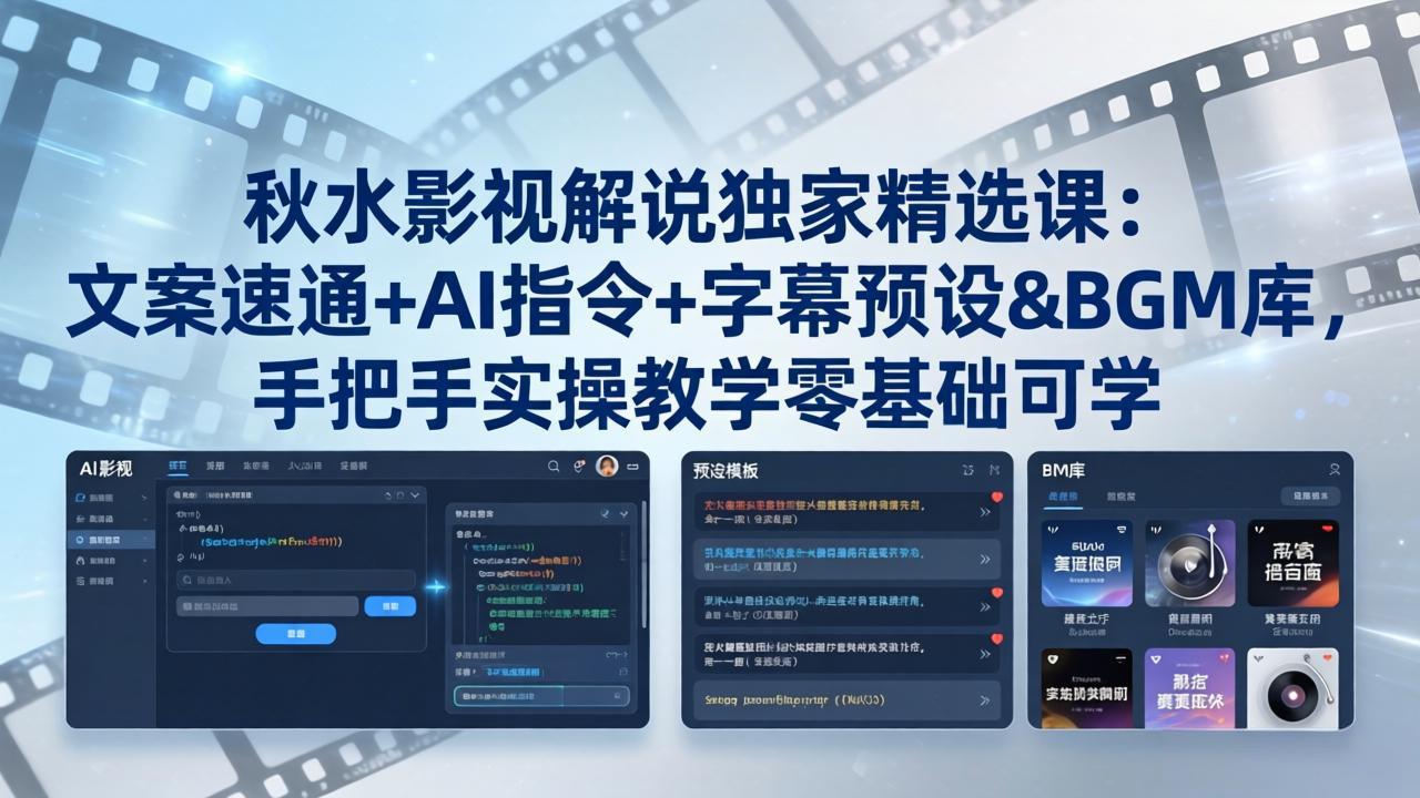 秋水影视解说独家精选课：文案速通+AI指令+字幕预设+BGM库，手把手实操教学零基础可学-985网创