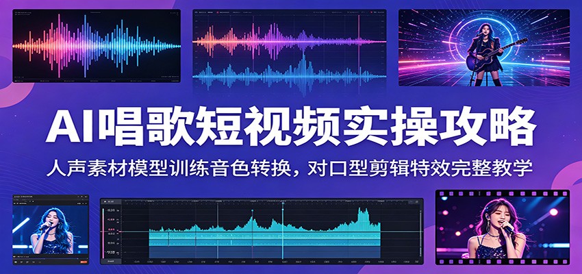 AI唱歌短视频实操攻略：人声素材模型训练音色转换，对口型剪辑特效完整教学-985网创