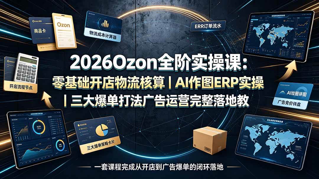 （19400期）2026Ozon全阶实操课：零基础开店物流核算｜AI作图ERP实操｜三大爆单打法广告运营完整落地教程-985网创