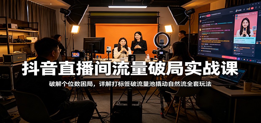 抖音直播间流量破局实战课：破解个位数困局，详解打标签破流量池撬动自然流全套玩法-985网创