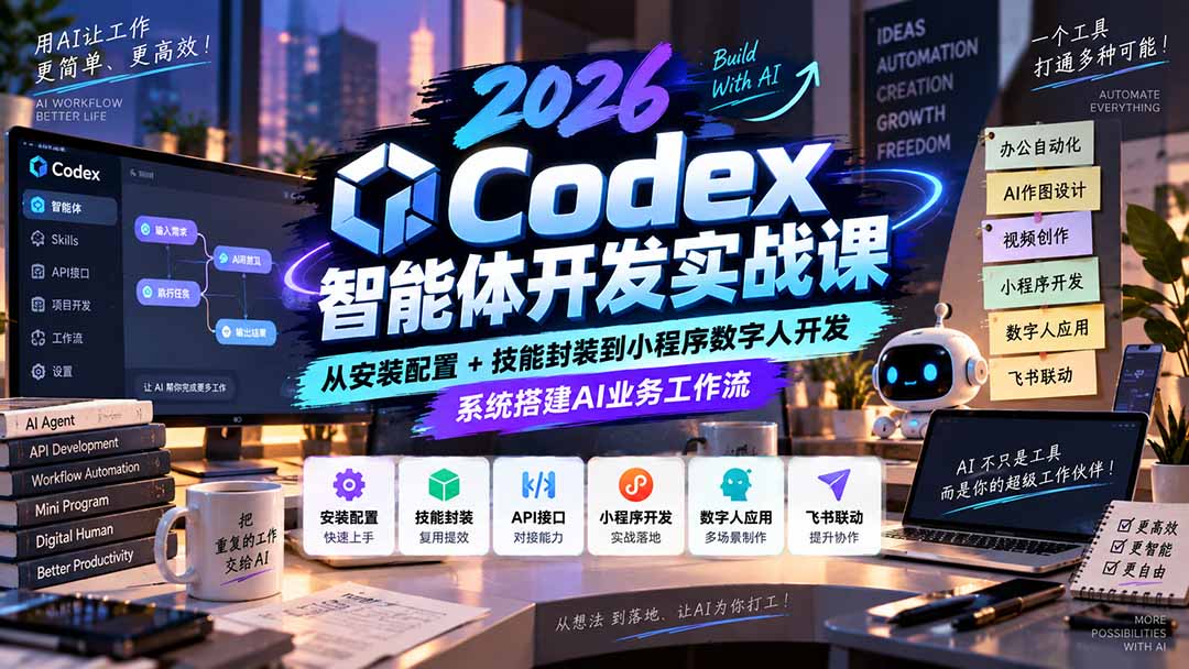 2026Codex智能体开发实战课：从安装配置+技能封装到小程序数字人开发，系统搭建AI业务工作流-985网创