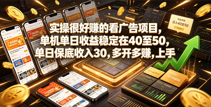 实操很好賺的看广告项目，单机单日收益稳定在40至50，单日保底收入30，多开多賺，上手就能变现【揭秘】-985网创