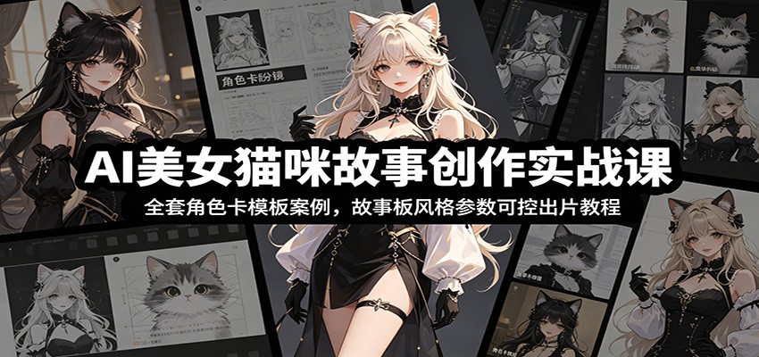 AI美女猫咪故事创作实战课：全套角色卡模板案例，故事板风格参数可控出片教程-985网创