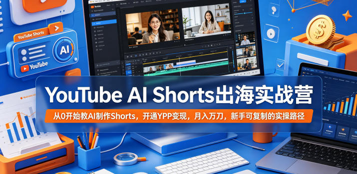 YouTube AI Shorts出海实战营，从0开始教AI制作Shorts，开通YPP变现，月入万刀，新手可复制的实操路径-985网创