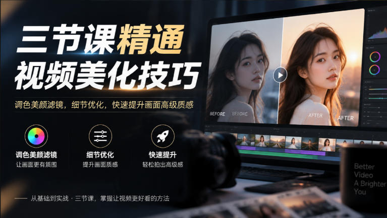 三节课精通视频美化技巧｜调色美颜滤镜，细节优化，快速提升画面高级质感-985网创