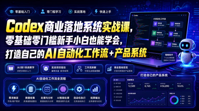 Codex商业落地系统实战课，零基础零门槛新手小白也能学会，打造自己的AI自动化工作流+产品系统-985网创