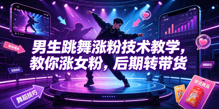 男生跳舞涨粉技术教学，教你涨女粉，后期转带货-985网创
