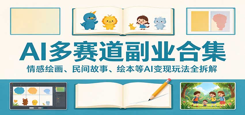 AI多赛道副业合集：情感绘画、民间故事、绘本等AI变现玩法全拆解-985网创
