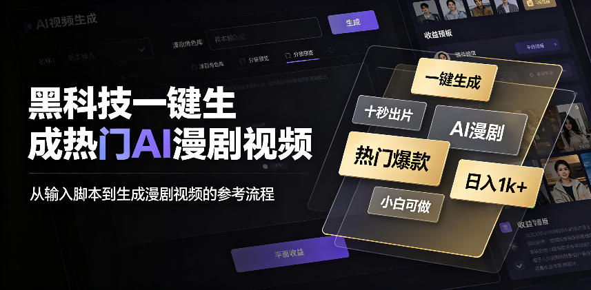 黑科技一键生成热门AI漫剧视频，十秒钟即可搞定，小白也能日入1k+【揭秘】-985网创