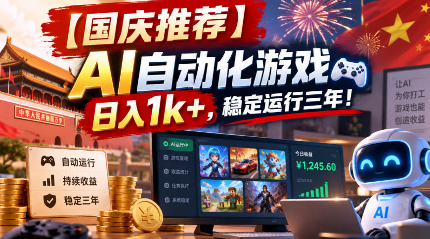 【国庆推荐】AI自动化游戏，日入1k+，操作简单，稳定运行三年！【揭秘】-985网创