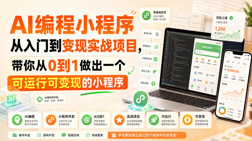 AI编程小程序从入门到变现实战项目，带你从0到1做出一个可运行可变现的小程序-985网创