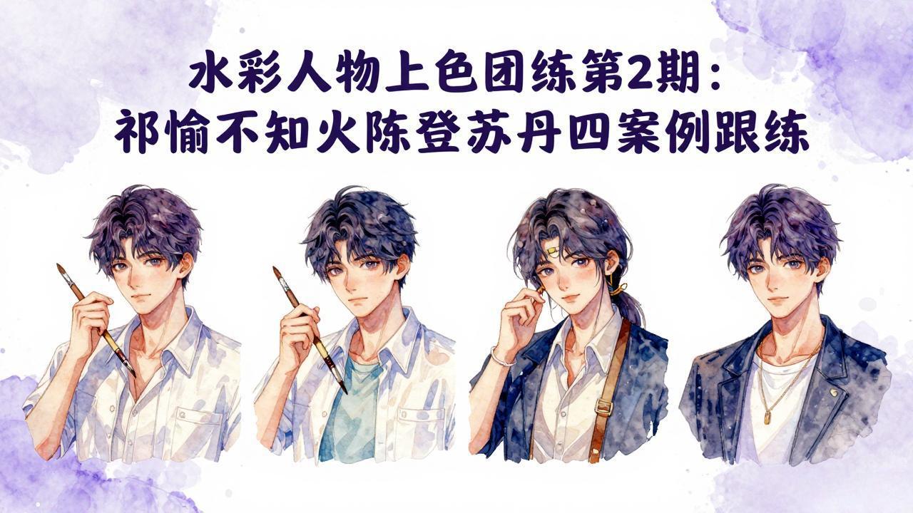 水彩人物上色团练第2期：祁煜不知火陈登苏丹四案例跟练，手把手提升绘画能力-985网创