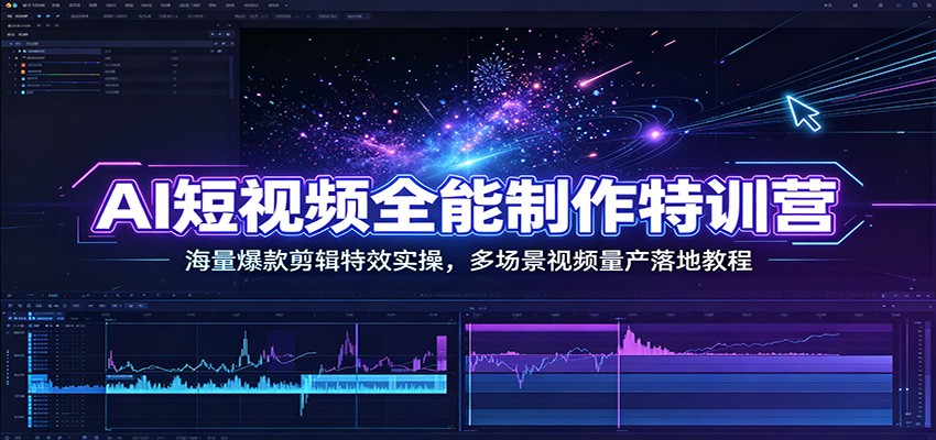AI短视频全能制作特训营：海量爆款剪辑特效实操，多场景视频量产落地教程-985网创