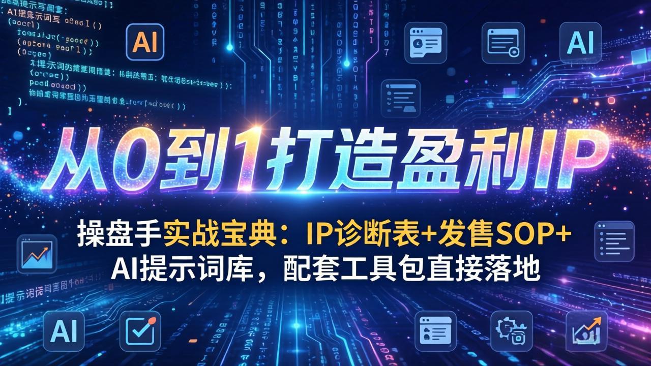 操盘手实战宝典：IP诊断表+发售SOP+AI提示词库，配套工具包直接落地，从0到1打造盈利IP-985网创