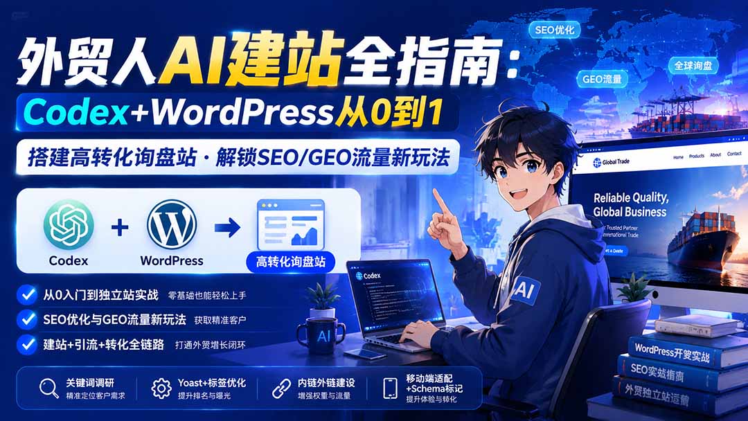 外贸人AI建站全指南：Codex+WordPress从0到1·搭建高转化询盘站·解锁SEO/GEO流量新玩法-更新8月-985网创
