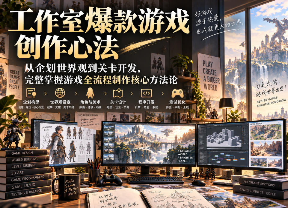 工作室爆款游戏创作心法｜从企划世界观到关卡开发，完整掌握游戏全流程制作核心方法论-985网创