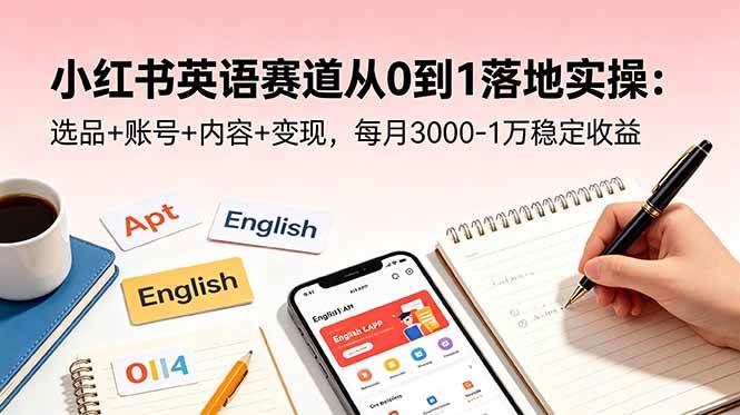 （18771期）小红书英语赛道从0到1落地实操：选品+账号+内容+变现，每月3000-1万稳定收益-985网创