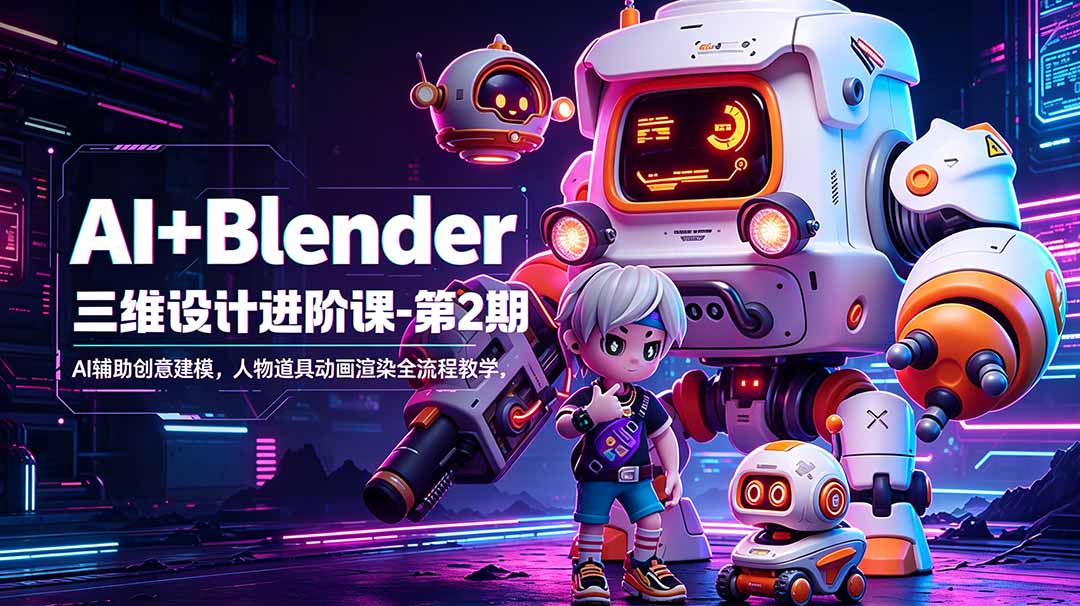 AI+Blender三维设计进阶课-第2期：AI辅助创意建模，人物道具动画渲染全流程教学-985网创