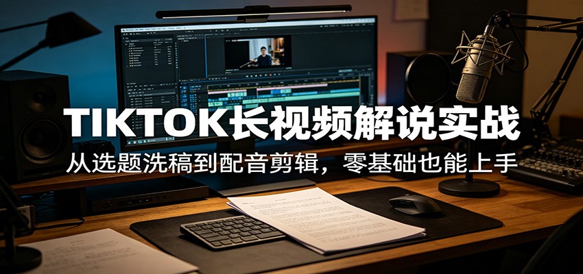 TIKTOK长视频解说实战：从选题洗稿到配音剪辑，零基础也能上手-985网创