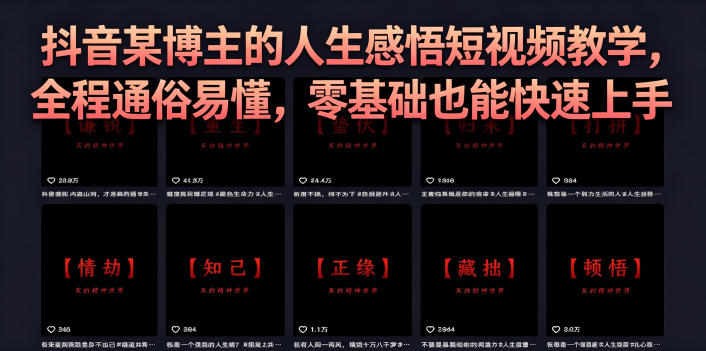 抖音某博主的灰太狼人生感悟短视频教学，全程通俗易懂，零基础也能快速上手-985网创