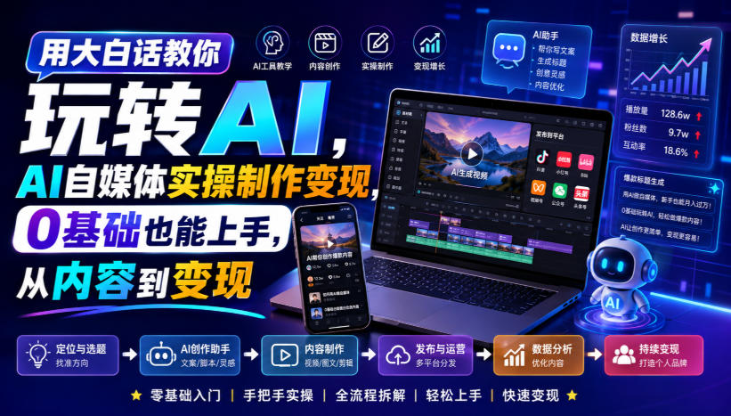 用大白话教你玩转AI，AI自媒体实操制作变现，0基础也能上手，从内容到变现-985网创