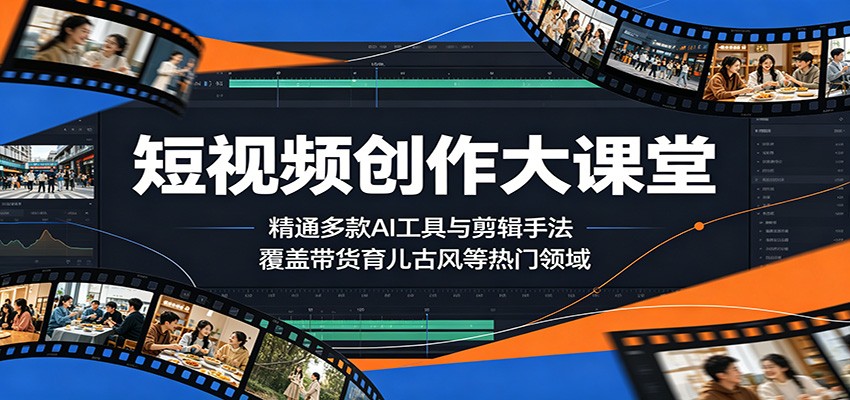 短视频创作大课堂：精通多款AI工具与剪辑手法，覆盖带货、育儿、古风等热门领域-985网创