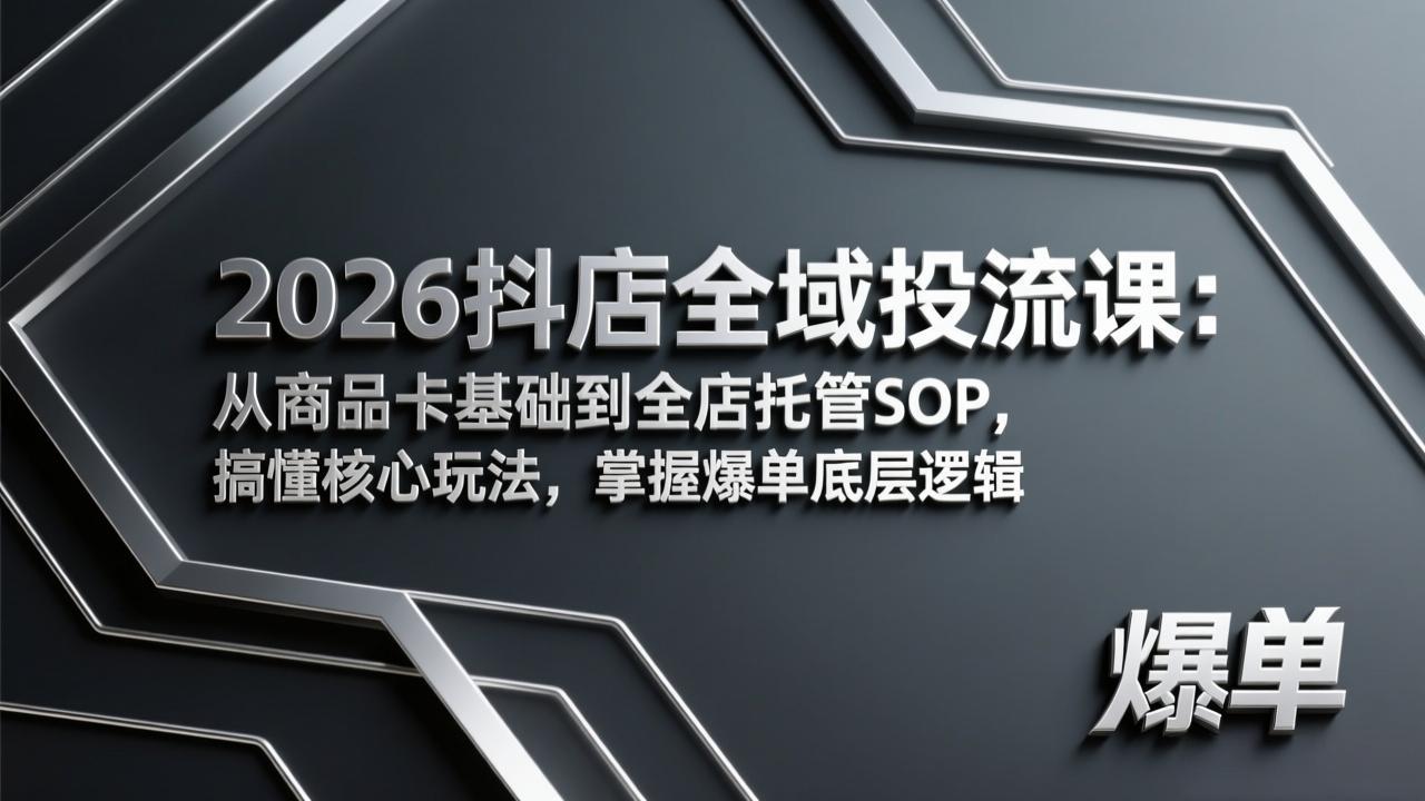 2026抖店全域投流课：从商品卡基础到全店托管SOP，搞懂核心玩法，掌握爆单底层逻辑-985网创