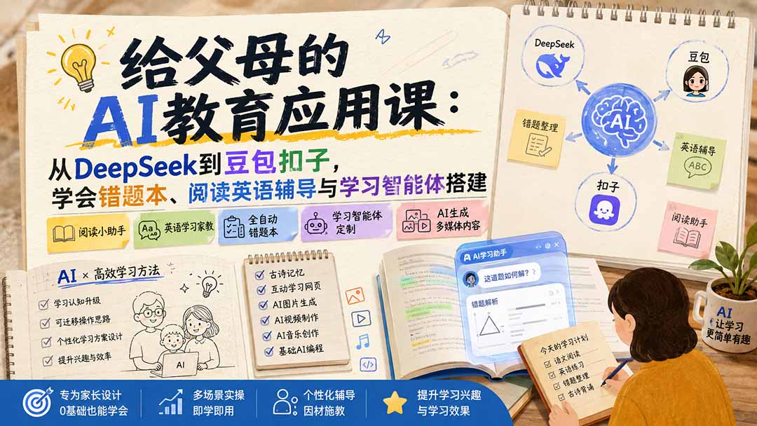 给父母的AI教育应用课：从DeepSeek到豆包扣子，学会错题本、阅读英语辅导与学习智能体搭建-985网创