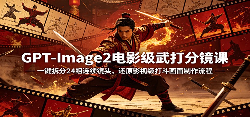 GPT-Image2电影级武打分镜课：一键拆分24组连续镜头，还原影视级打斗画面制作流程-985网创