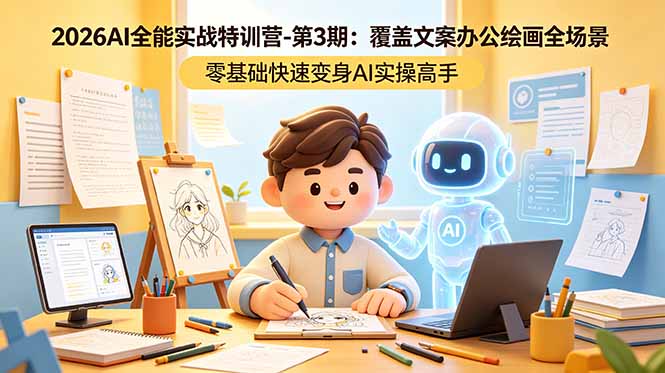 2026AI全能实战特训营-第3期：覆盖文案办公绘画全场景 零基础快速变身AI实操高手-985网创