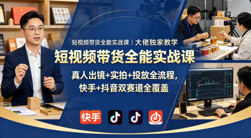 短视频带货全能实战课｜大佬独家教学，真人出镜+实拍+投放全流程，快手+抖音双赛道全覆盖-985网创